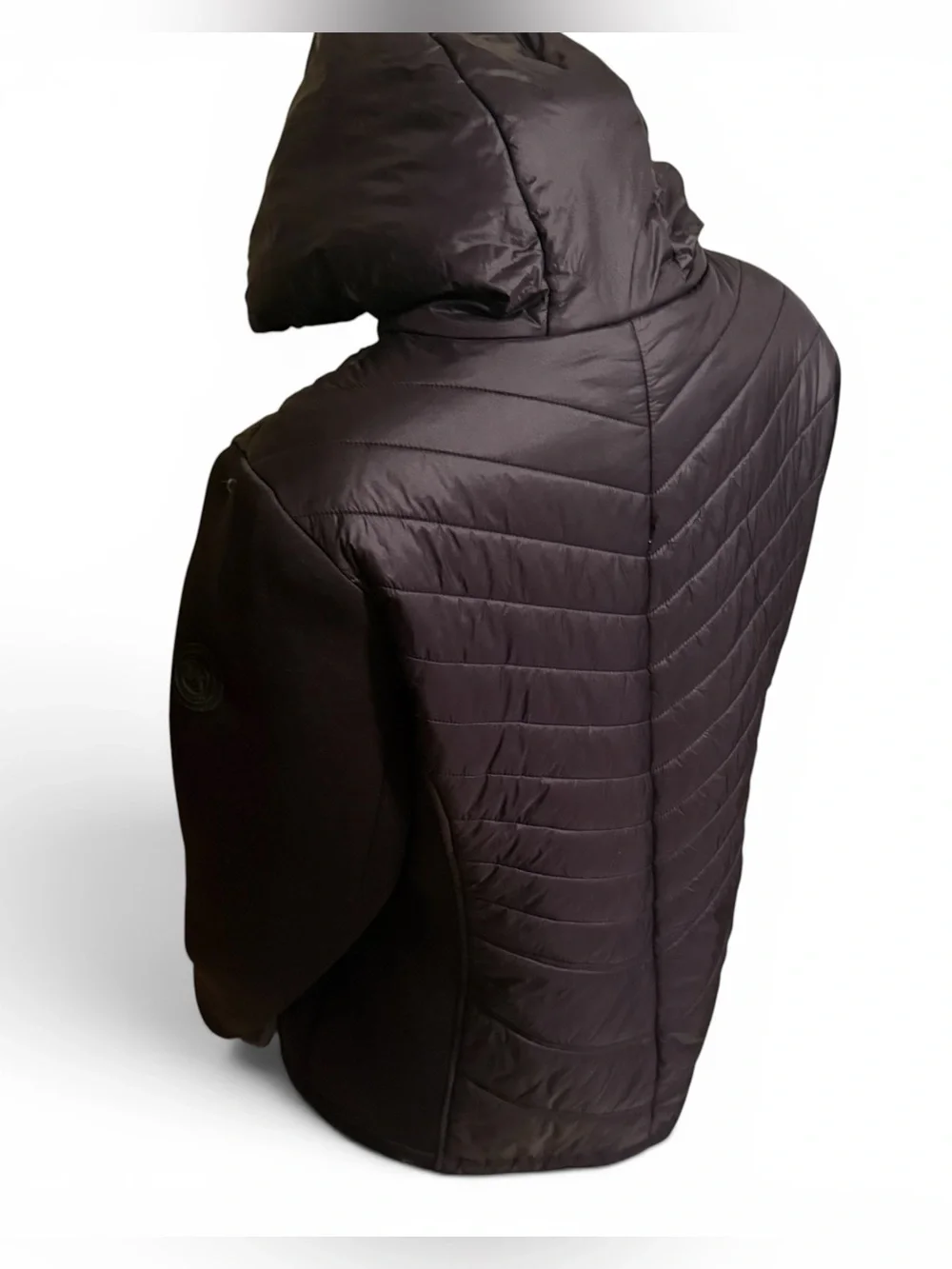 Michael Kors Chevron Quilted Puffer Hybrid Hooded Jacket Water Resistant Black L